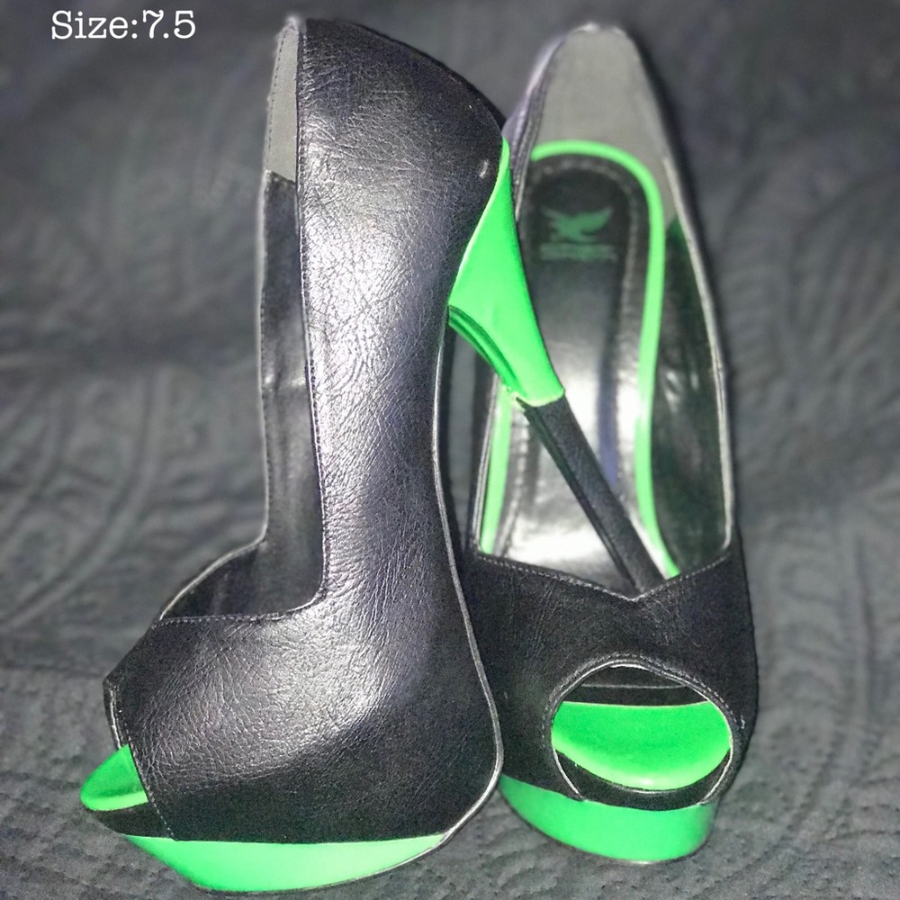 Black and green high heels